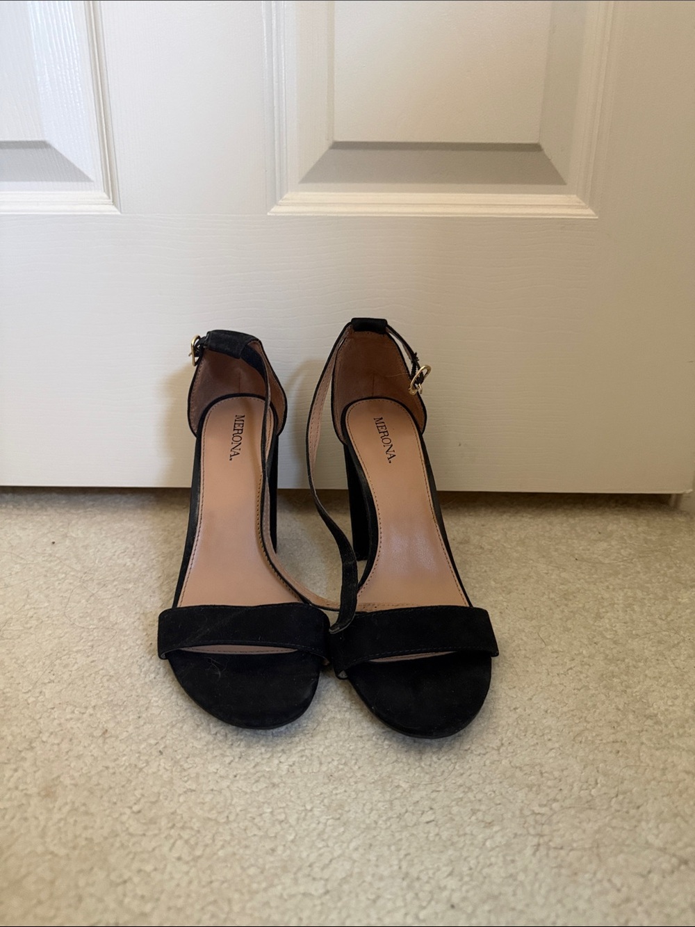 Merona Black Suede Open-Toe Ankle-Strap Heels